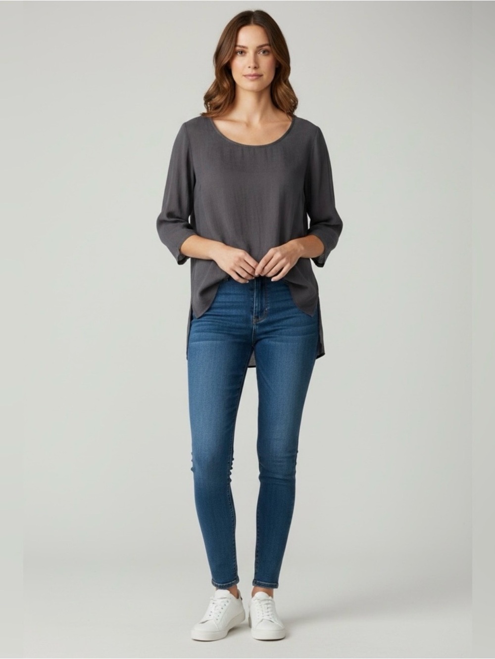Picadilly 3/4 Sleeve Tunic Top // Gray // Small